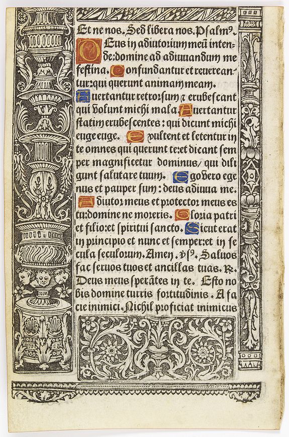 BOOK OF HOURS, Leaf on vellum from a printed Book of Hours., antique map, old maps