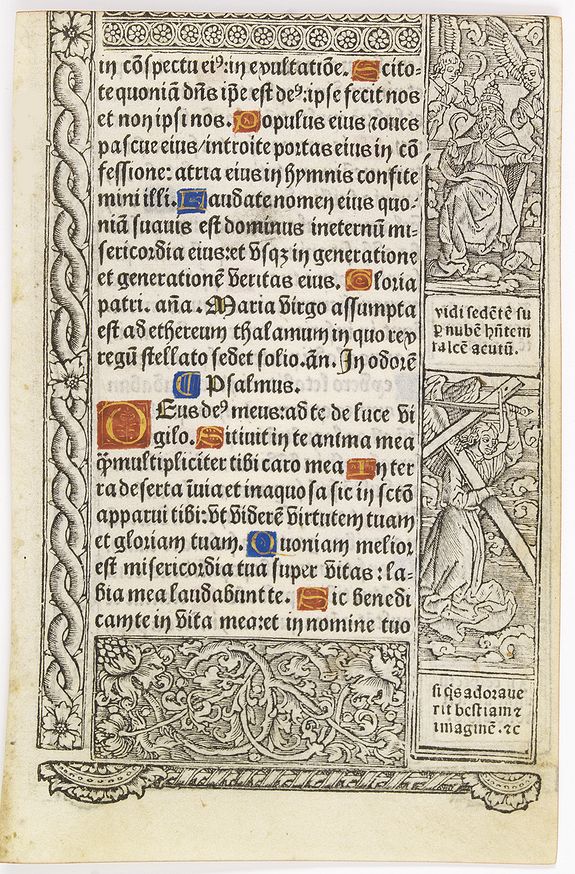 BOOK OF HOURS, Leaf on vellum from a printed Book of Hours., antique map, old maps