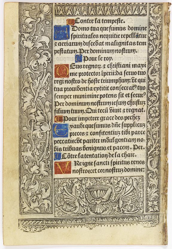 BOOK OF HOURS, Leaf on vellum from a printed Book of Hours., antique map, old maps