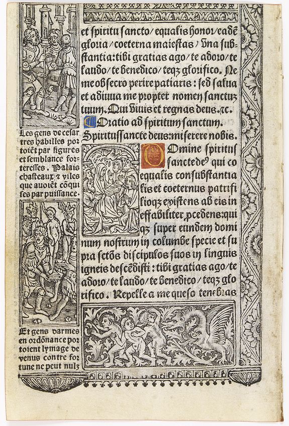 BOOK OF HOURS, Leaf on vellum from a printed Book of Hours., antique map, old maps