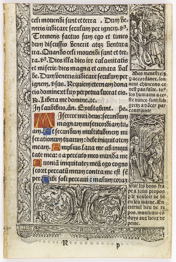 BOOK OF HOURS, Leaf on vellum from a printed Book of Hours., antique map, old maps