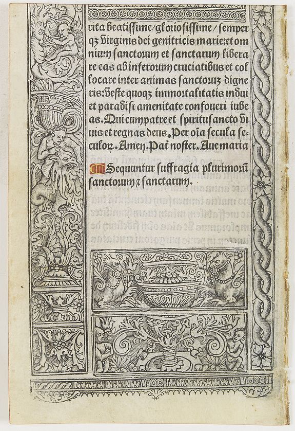 BOOK OF HOURS, Leaf on vellum from a printed Book of Hours., antique map, old maps