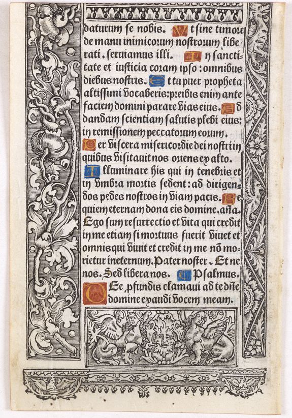 BOOK OF HOURS, Leaf on vellum from a printed Book of Hours., antique map, old maps
