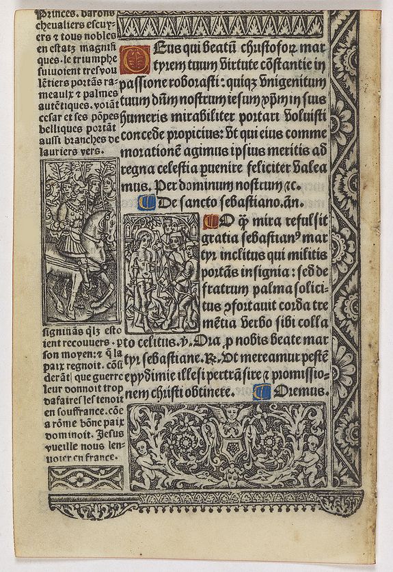 BOOK OF HOURS, Leaf on vellum from a printed Book of Hours., antique map, old maps