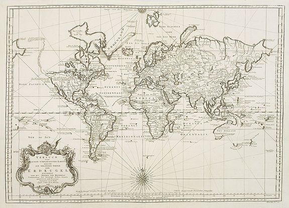 BELLIN, J.N. / ARKSTEE & MERKUS., Versuch von einer kurzgefassten Karte welche die bekannten theile der Erdkugel . ., antique map, old maps