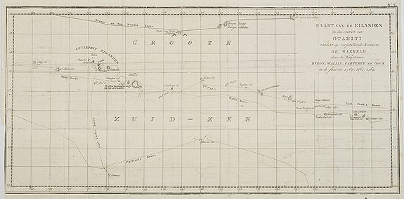 COOK, Captain James., Kaart van de Eilanden in den omtrek ran OTAHITI ontdekt op rerfchillende Reizen om de waereld door de Kapiteinen Byron, Wallis, Carteret et Cook in de jaaren 1765, 1767, 1769. N° V., antique map, old maps