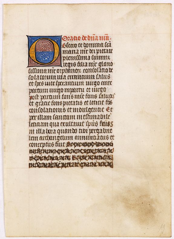 BOOK OF HOURS, A manuscript leaf from a Book of Hours., antique map, old maps