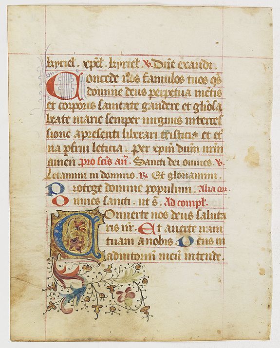 BOOK OF HOURS, A manuscript leaf from a Book of Hours., antique map, old maps