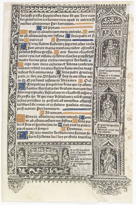BOOK OF HOURS, A printed leaf from a Book of Hours., antique map, old maps