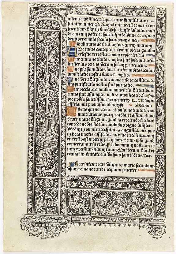 BOOK OF HOURS, A printed leaf from a Book of Hours., antique map, old maps