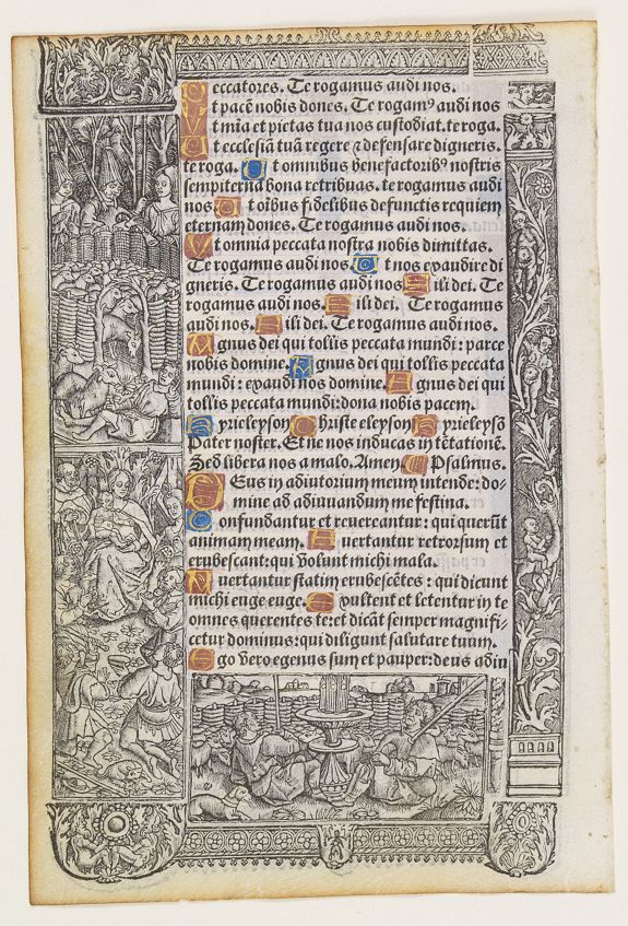 BOOK OF HOURS, A printed leaf from a Book of Hours., antique map, old maps