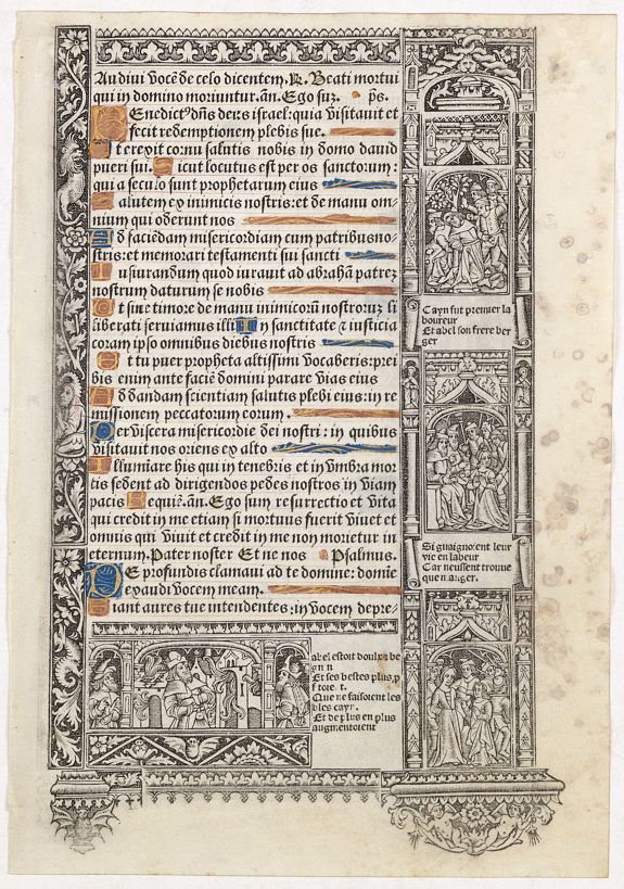 BOOK OF HOURS, A printed leaf on vellum from a Book of Hours., antique map, old maps