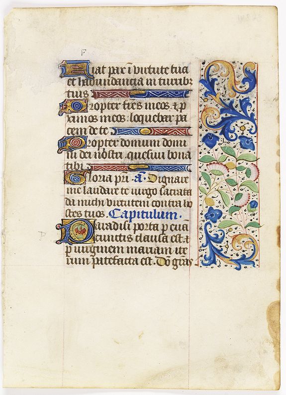BOOK OF HOURS, A manuscript leaf from a Book of Hours., antique map, old maps