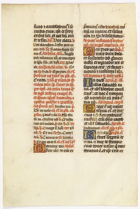 BOOK OF HOURS, A manuscript leaf from a Book of Hours., antique map, old maps