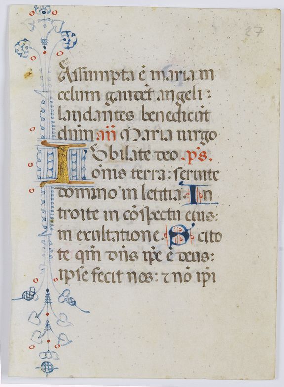 BOOK OF HOURS, A manuscript leaf from a Book of Hours., antique map, old maps