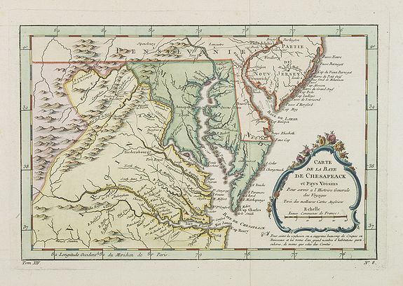 BELLIN, J.N.,  Carte de la Baye de Chesapeack et Pays Voisins. . ., antique map, old maps