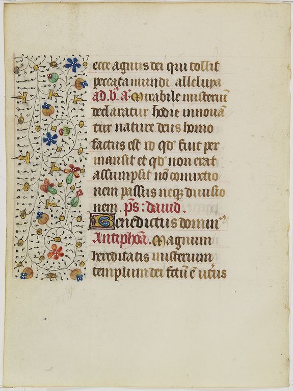 FRANCISCAN BOOK OF HOURS, Leaf on vellum from a manuscript Book of Hours, use of Rome., antique map, old maps