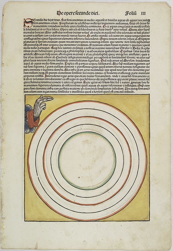 SCHEDEL, H.,  De opere tercie diei. [The creation of the world - Second and third day], antique map, old maps