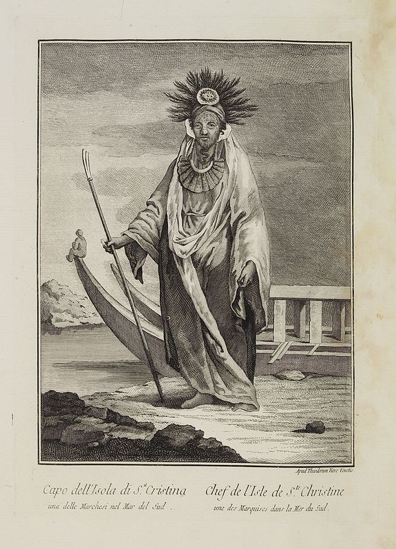 VIERO, Theodorum., Capo dell' Isola di S.a Cristina una delle Marchesi nel Mar Pacifico del Sud. / Chef de l'Isle de Ste. Christine une des Marquises dans la Mer Pacifique du Sud., antique map, old maps