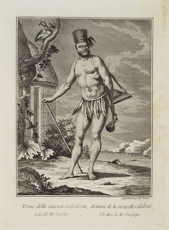 VIERO, Theodorum., Uomo della nuova Caledonia Isola del Mar Pacifico. / Homme de la nouvelle Calédonie Isle dans la Mer Pacifique., antique map, old maps