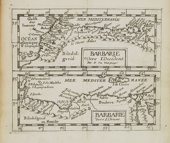 DU VAL, P., Barbarie vers L'Occident/Barbarie Vers L'Orient., antique map, old maps