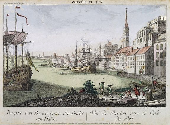HABERMANN, F., Prospect von Boston gegen der Bucht am Hafen. / Vue de Boston vers le Cale du Port., antique map, old maps