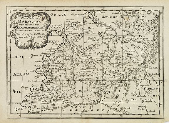 SANSON, N., 'T Koninkryk van Marocco, verdeelt in Zeven Landschappen, enz. . ., antique map, old maps
