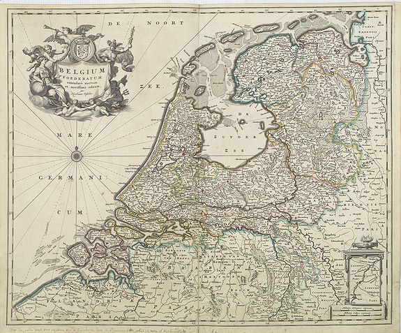 VISSCHER, N.,  Belgium Foederatum emmendat� auctum et novissim� editum per Nicolaum Visscher., antique map, old maps