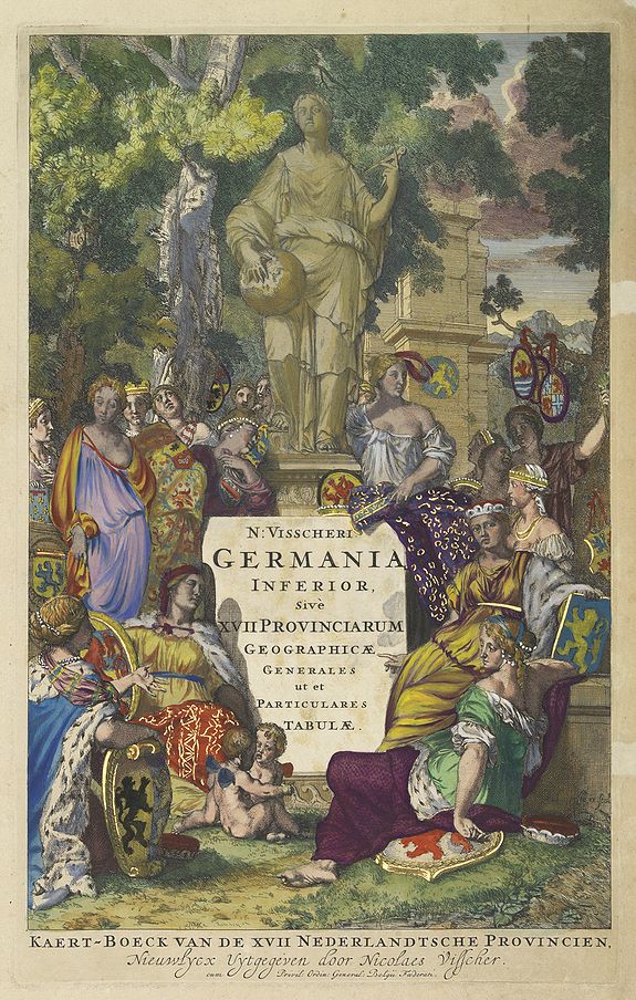 VISSCHER, N.,  [Title page ] Germania Inferior Sive XVII Provinciarum Geographicae Generales ut et particulares Tabulae. Kaert-Boeck van de XVII Nederlandtsche Provincien., antique map, old maps