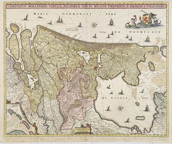 VISSCHER, N.,  Comitatus Hollandiae Tabula Pluribus Locis Recens Emendata., antique map, old maps