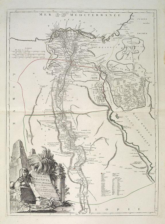 SANTINI, F. / REMONDINI, G. A., Carte de l'Egypte Ancienne et Moderne, dressee sur celle du R.P. Sicard et autres, assujetties aux observations astronomiques, par le Sr. Robert de Vaugondy, antique map, old maps