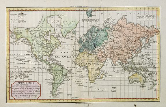 DELAMARCHE, C. F. / ROBERT VAUGONDY, d., Gilles., MAPPE-MONDE ou CARTE GENERALE de toutes les parties du GLOBE, corrigée et augmentée des Découvertes du Cap. COOK, de celles de la PEROUSE en 1801, de VANCOUVER, de MACKENSIE en 1802 . . ., antique map, old maps