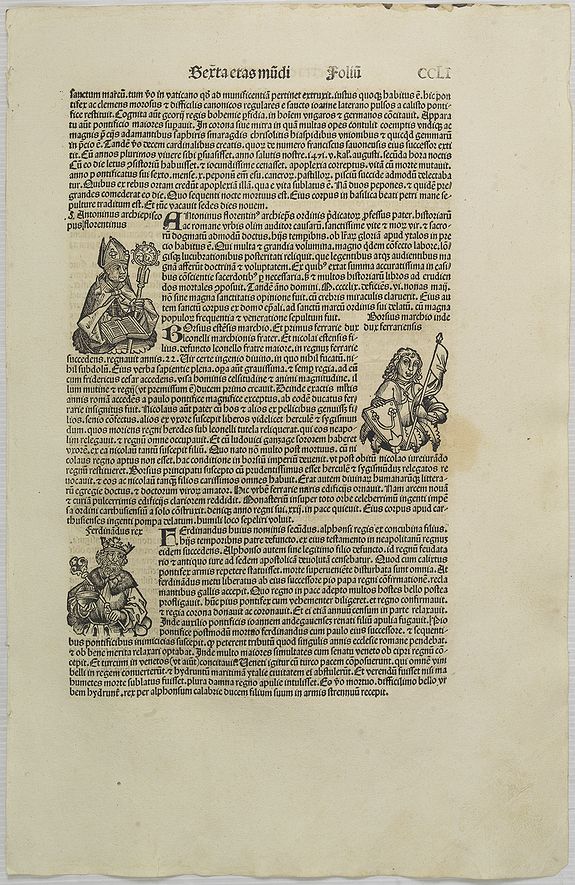 SCHEDEL, H.,  [ Text page with Kings and Popes. ] Sexta Etas Mundi Foliu CCLI, antique map, old maps