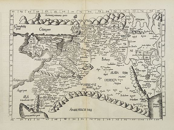 FRIES, L.,  Tabula IIII Asiae. [Holy Land, Syria, Cyprus, Arabia.], antique map, old maps