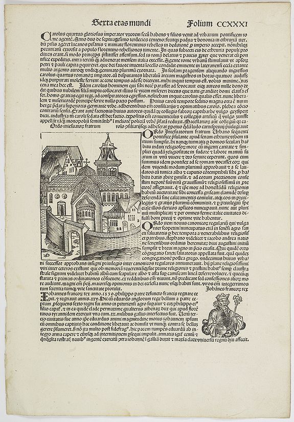 SCHEDEL, Hartmann.,  [Text page with Popes and a King.] - Sexta etas mundi Folium CCXXXI., antique map, old maps