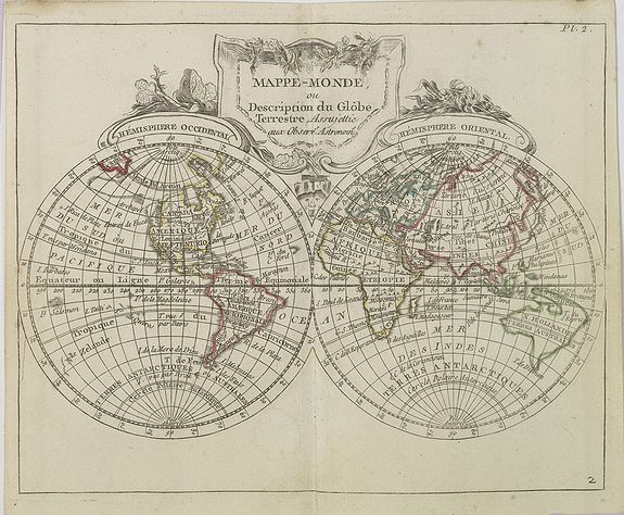 DE LAPORTE, L'Abbé., Mappe-Monde ou Description du Glôbe Terrestre Assujettie aux Observs Astronoms., antique map, old maps