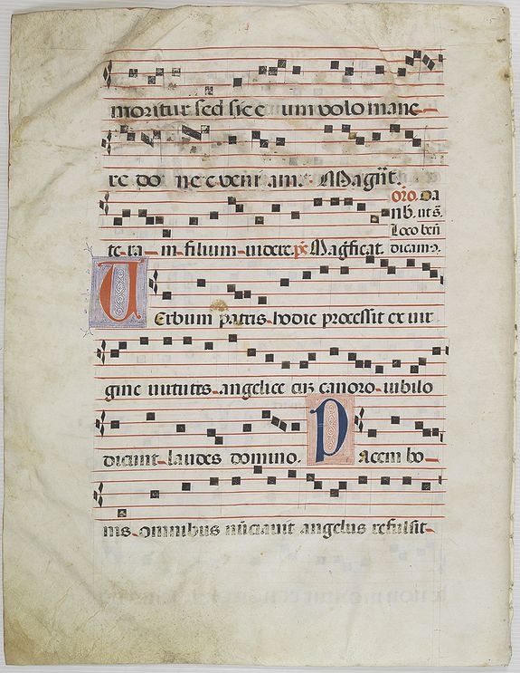 ANTIPHONARIUM., Leaf on vellum from a antiphonary., antique map, old maps