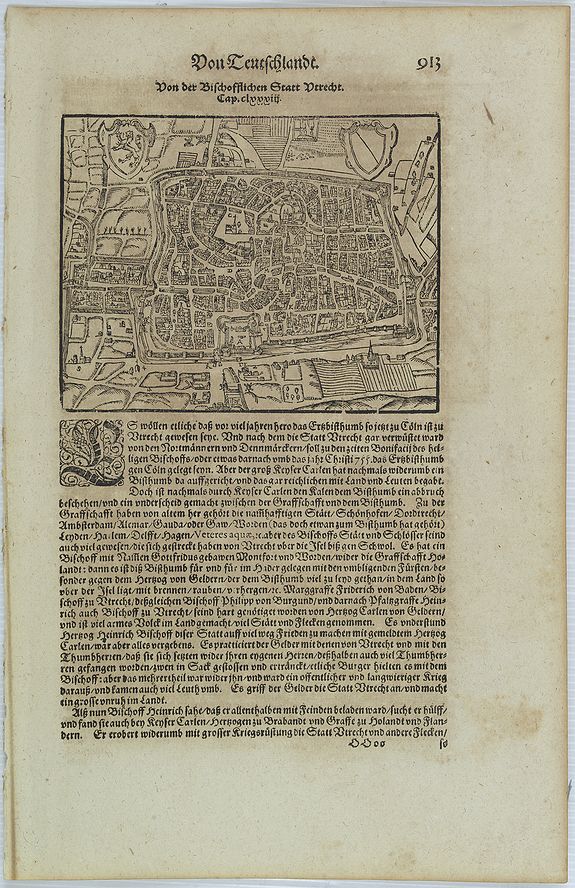 M�NSTER, S,  Von der Bischofflichen Statt Utrecht.., antique map, old maps