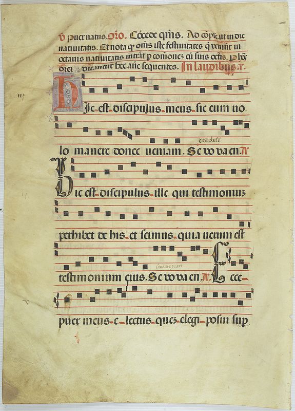 ANTIPHONARIUM., Leaf on vellum from a antiphonary., antique map, old maps