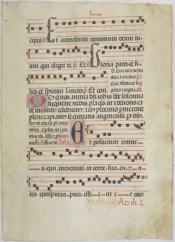 ANTIPHONARIUM., Leaf on vellum from a antiphonary., antique map, old maps