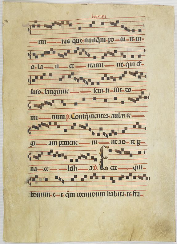 ANTIPHONARIUM., Leaf on vellum from a antiphonary., antique map, old maps