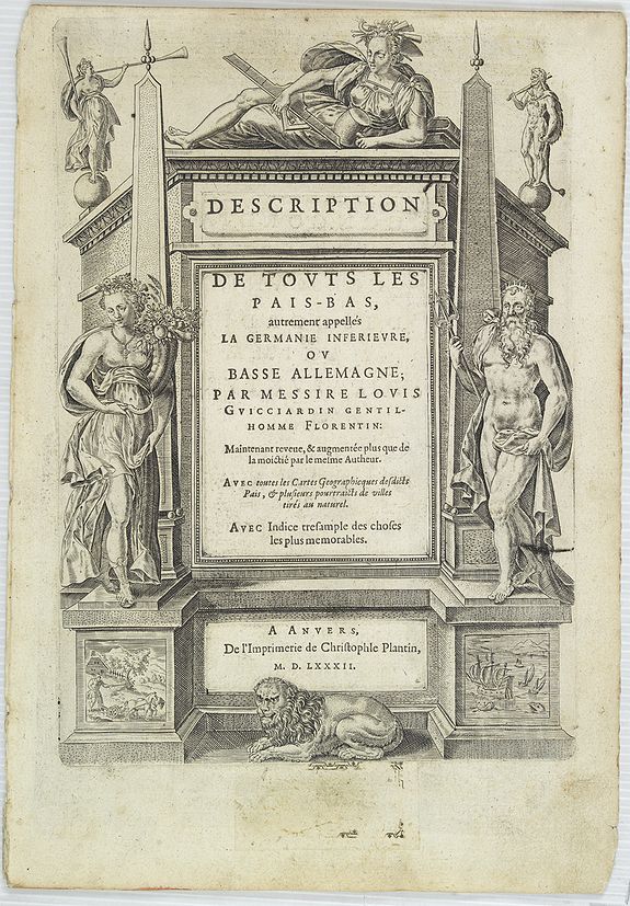 GUICCIARDINI, L., Title page: Descrittione.. di tutti i Paesi Bassi.., antique map, old maps