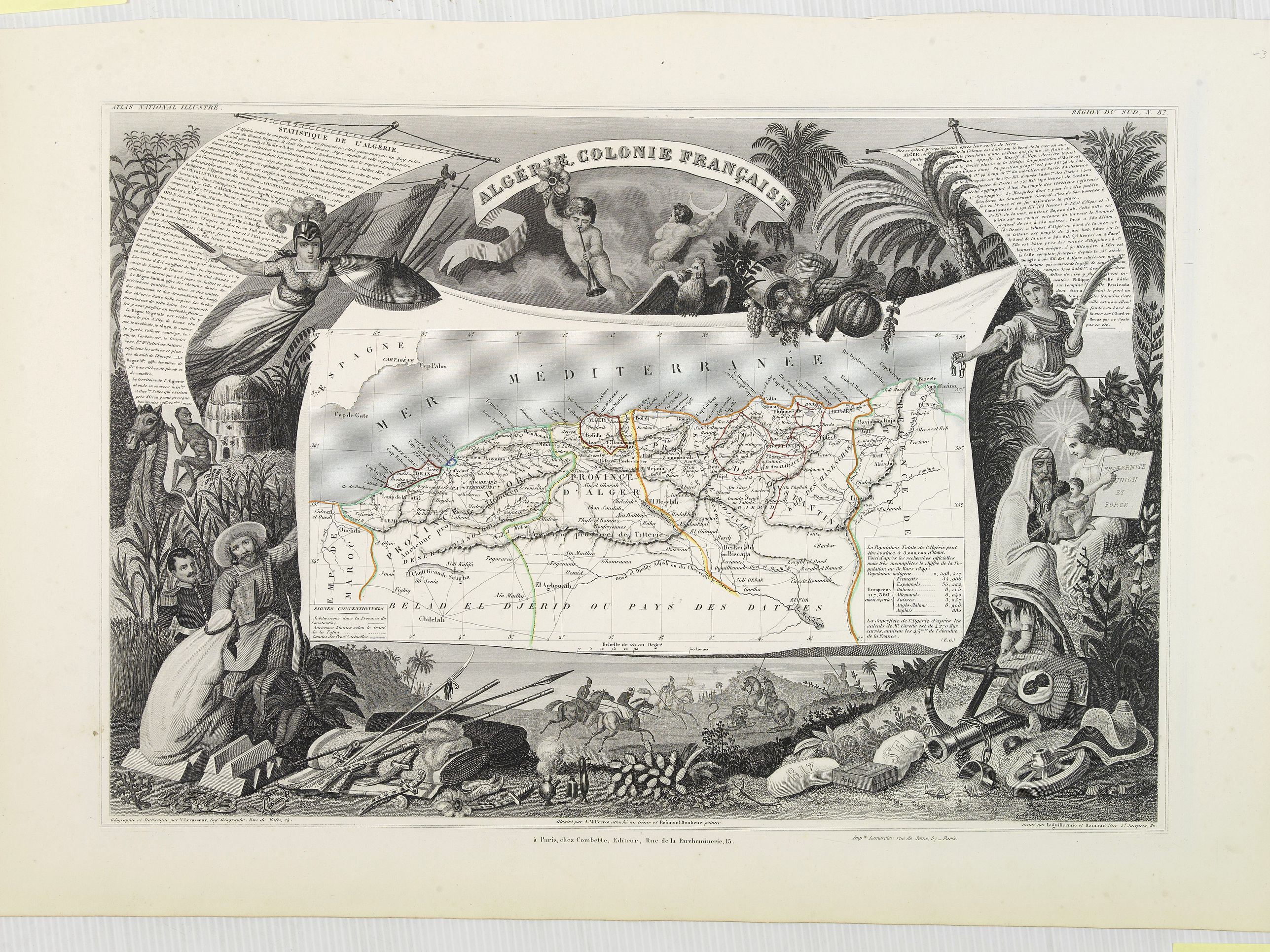 LEVASSEUR, V., Algérie, Colonie Française. N°87., antique map, old maps