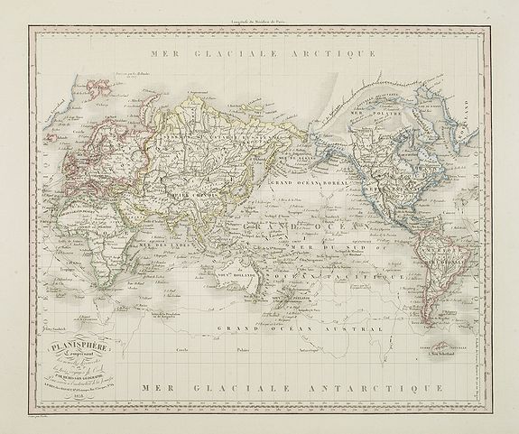 HERISSON, Planisphère comprenant les nouvelles découvertes et les trois voyages de Cook . . ., antique map, old maps