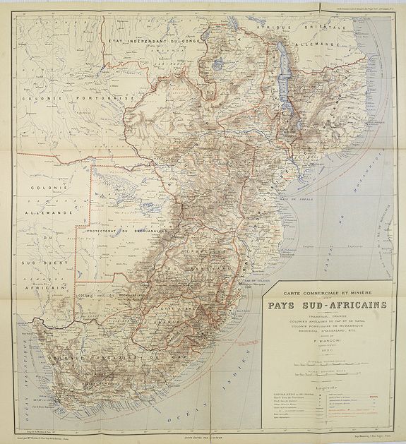 BIANCONI, F., Carte Commerciale et Minière Pays Sud-Africains., antique map, old maps