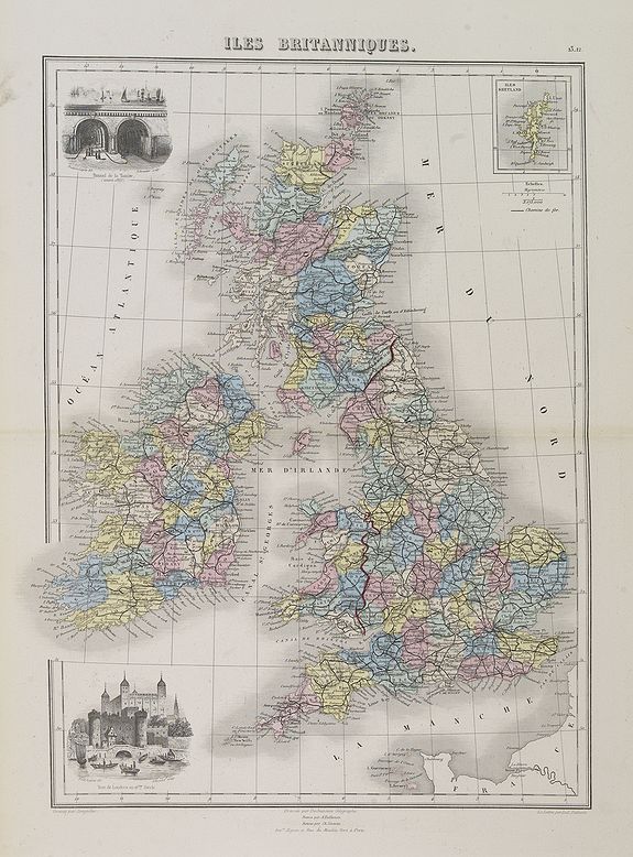 MIGEON, J., Iles Britaniques., antique map, old maps