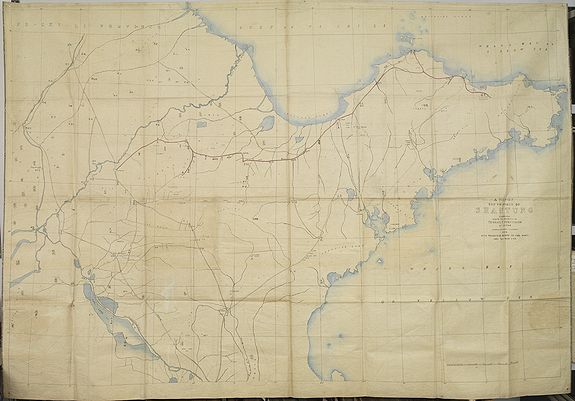 FERGUSSON, T., A map of the Province of Shantung compiled under the direction of Thomas T.Fergusson of Chefoo Stanfords geographical Establisment 1873 with projected raiway to coal mines and Tsi-Nan-Foo., antique map, old maps