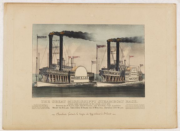CURRIER & IVES., The Great Mississippi Steamboat Race., antique map, old maps