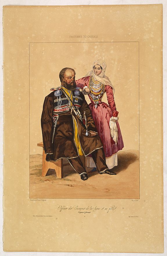 GAGARIN, G., OFFICIER des CASAQUES de la LIGNE et sa FILLE. Régiment Grébenskoï., antique map, old maps