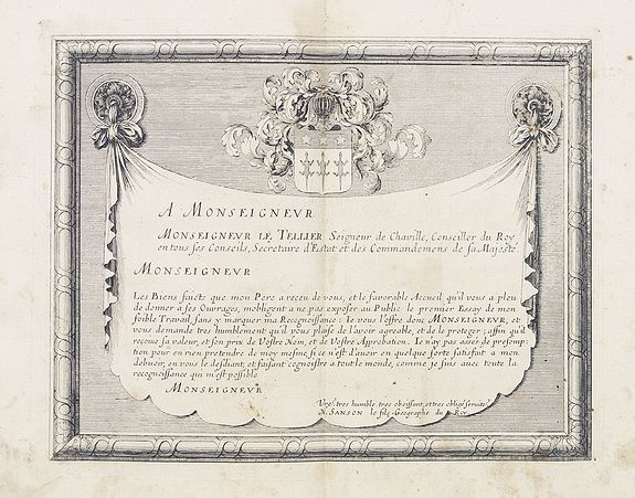 SANSON, N.,  [ Dedication addressed to Monseigneur Le Tellier ]., antique map, old maps
